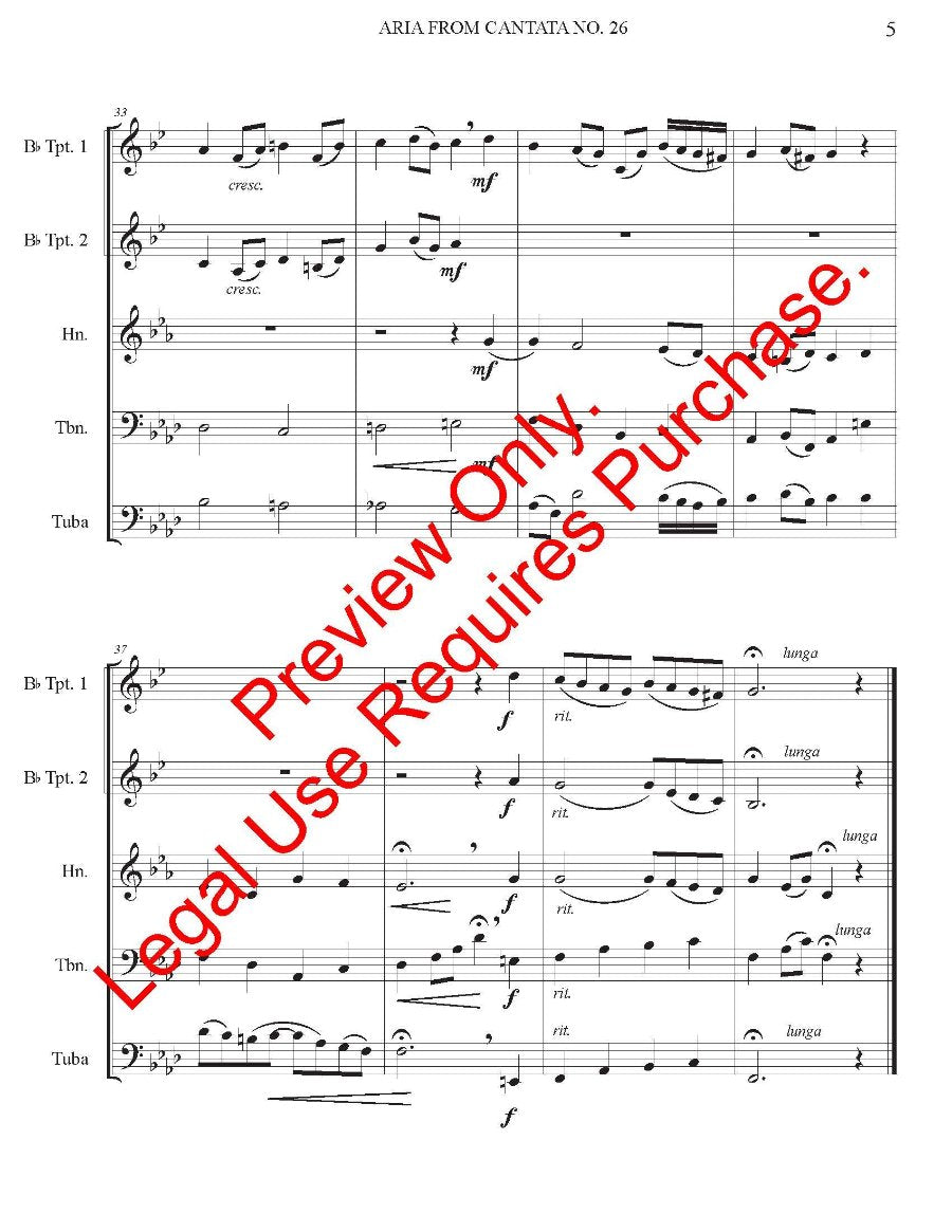 Aria from Cantata No. 26 for 5 Brass w/ Tuba Feature
