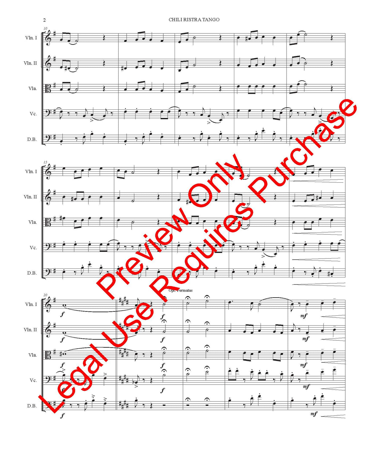 Chili Ristra Tango (O Fair New Mexico) for String Quartet (Quintet) – musical score preview, page 2