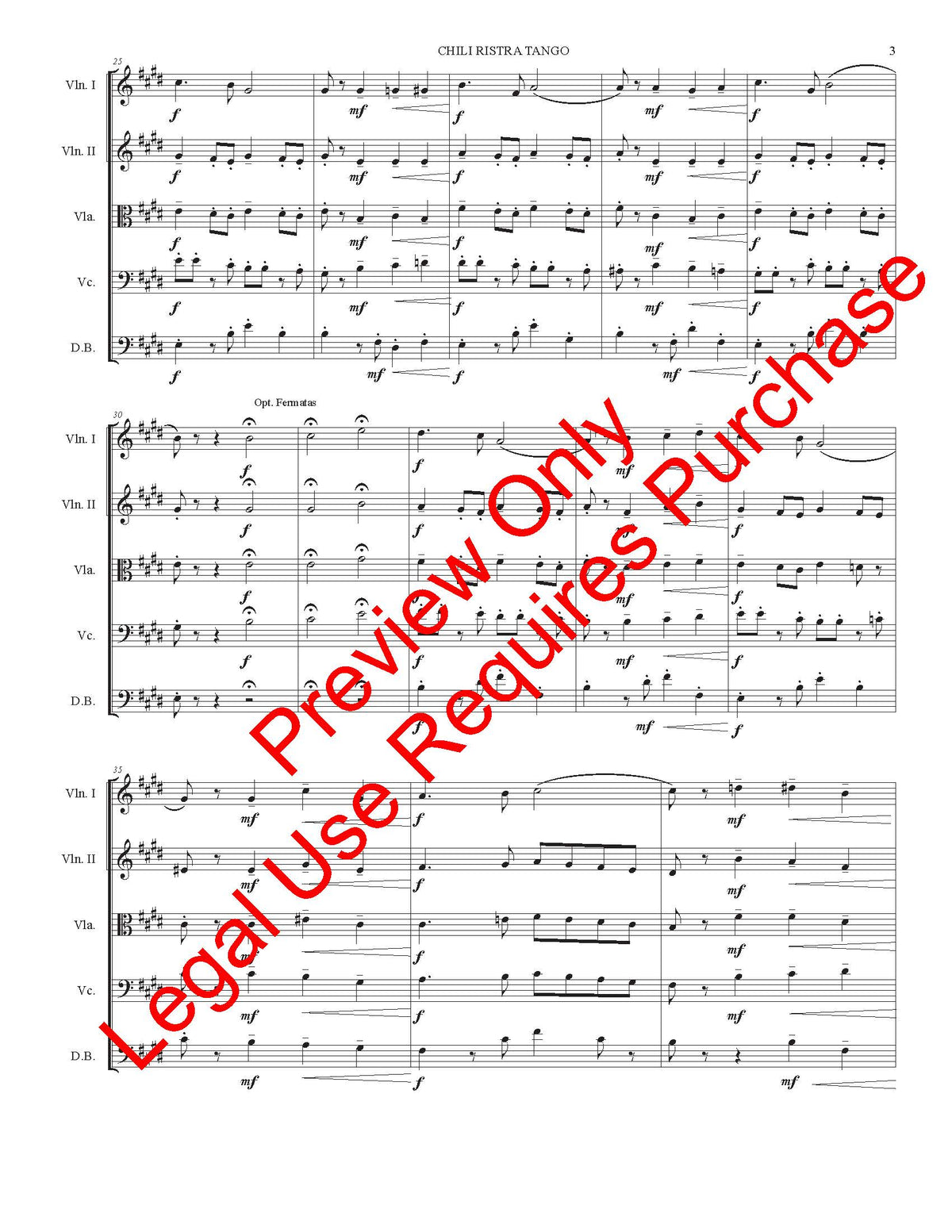 Chili Ristra Tango (O Fair New Mexico) for String Quartet (Quintet) – musical score preview, page 3