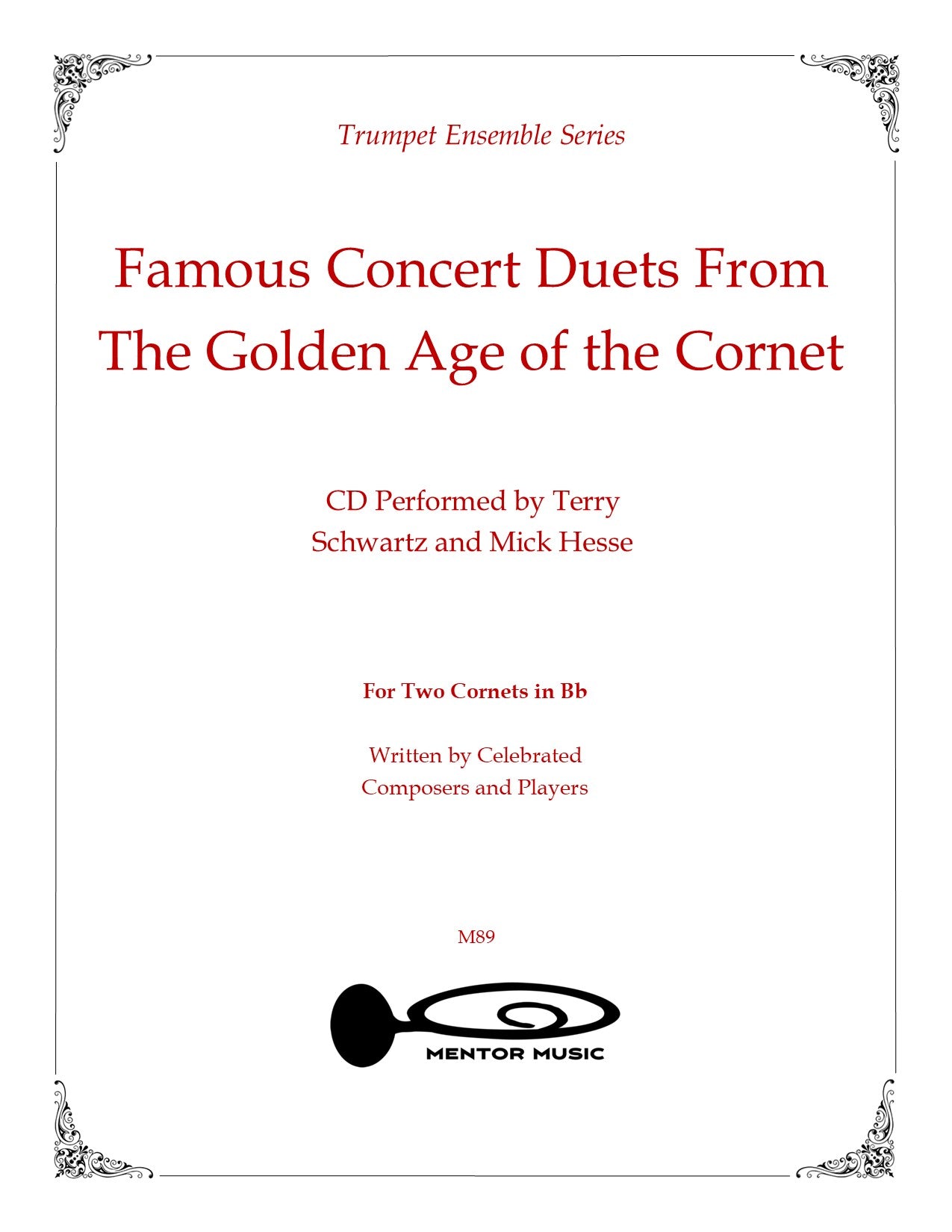 Cover of 'Famous Concert Duets From The Golden Age of the Cornet' with trumpet illustration and text.