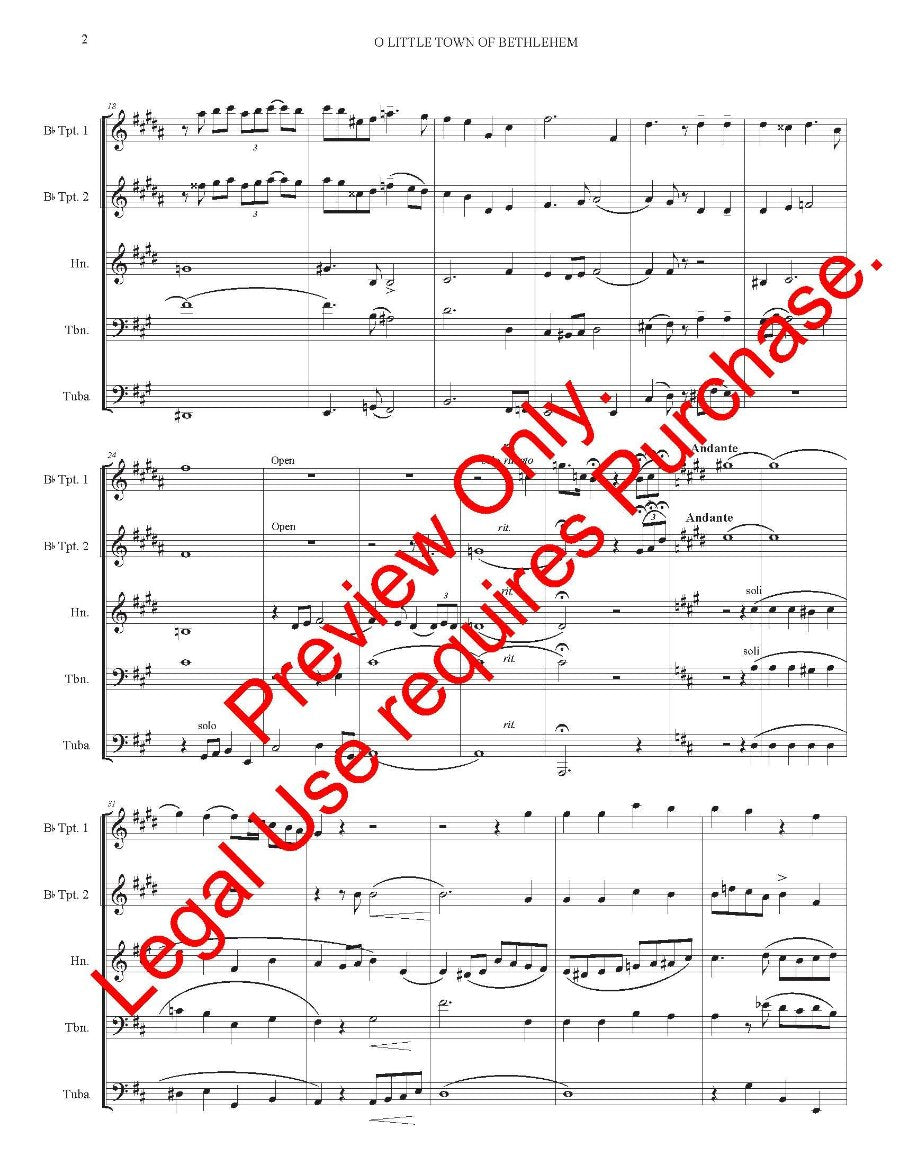 O Little Town of Bethlehem - Brass Quintet