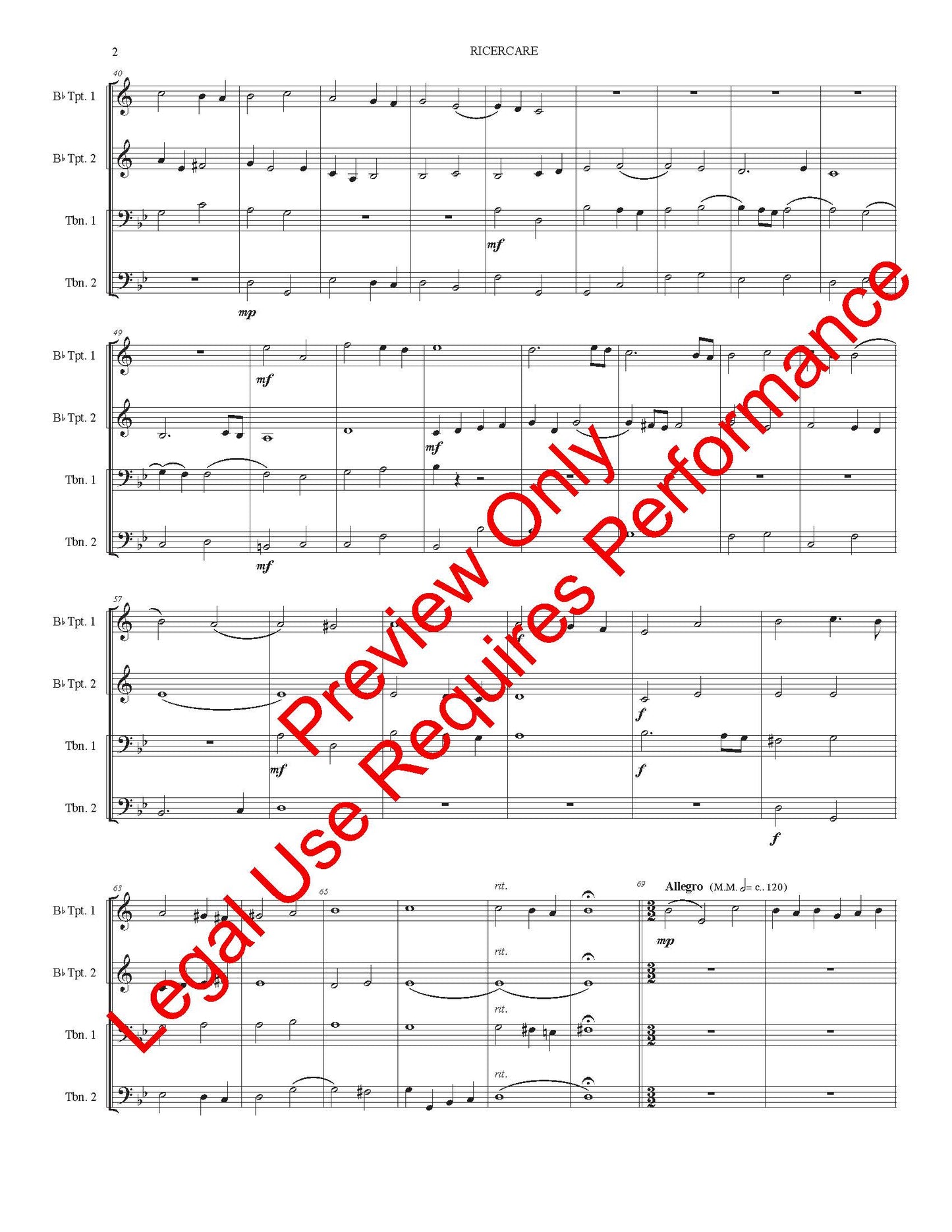 Ricercare for Brass Quartet (Froberger)