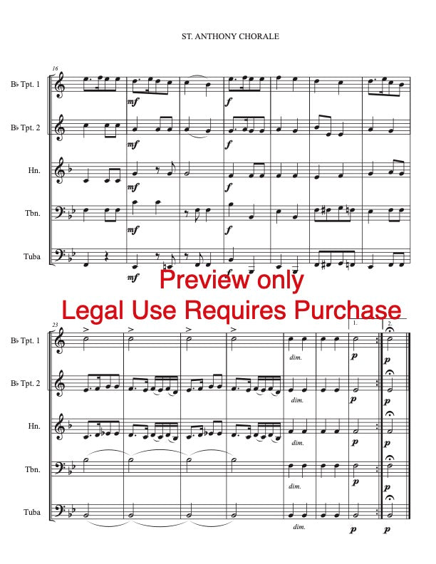 Saint Anthony Chorale for Brass Quintet