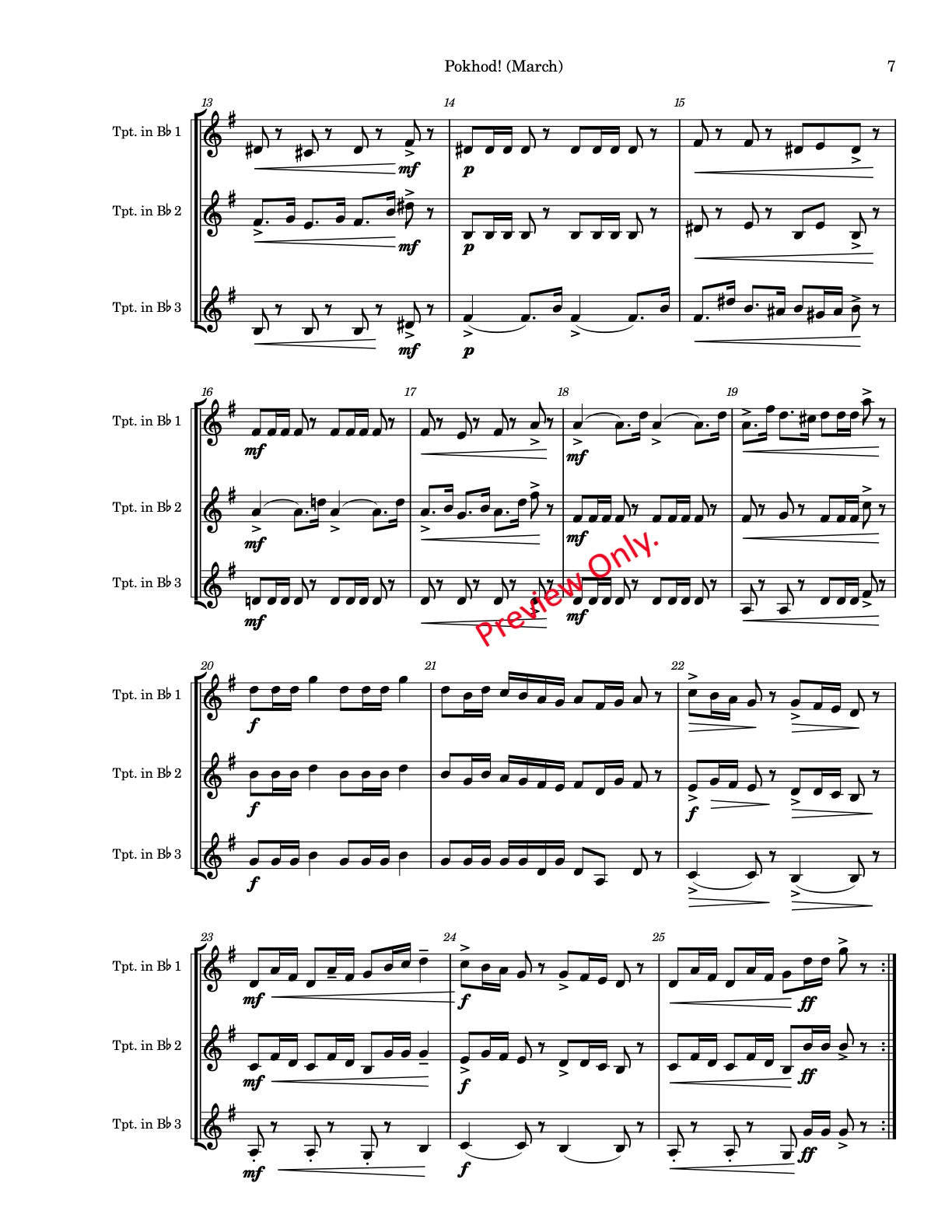 Sheet music for a march with instrumental parts labeled.