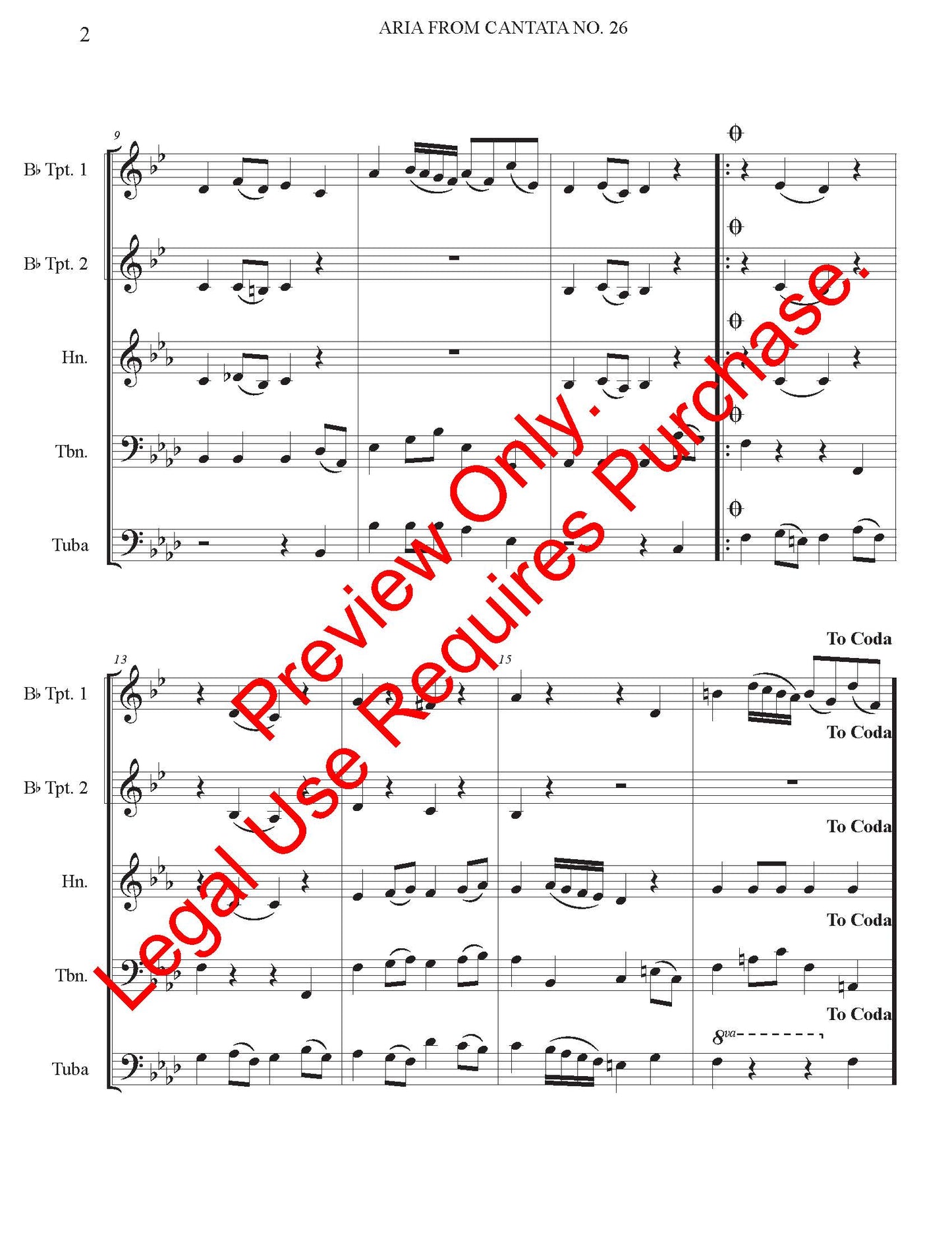 Aria from Cantata No. 26 for 5 Brass w/ Tuba Feature