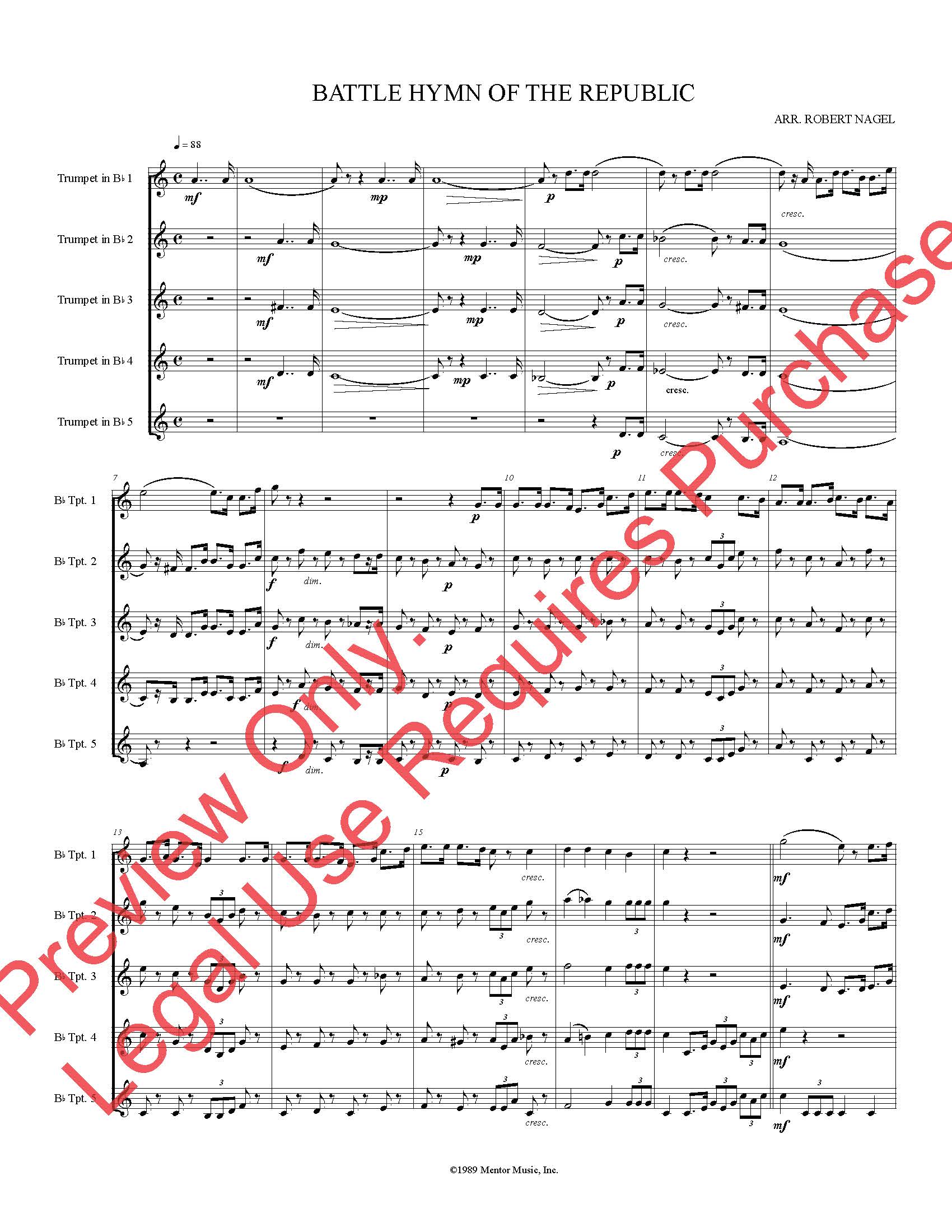 Battle Hymn of the Republic for 5 Trumpets