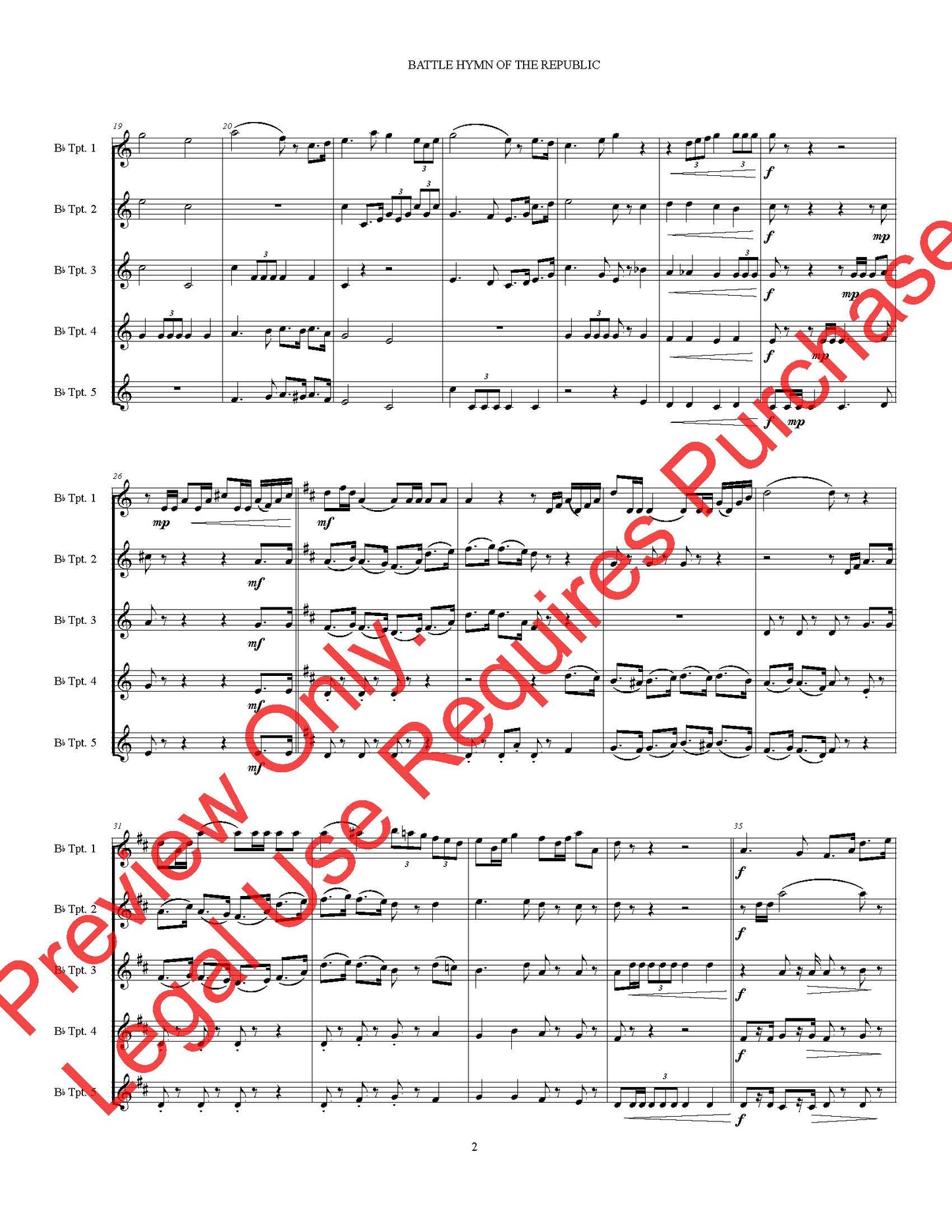 Battle Hymn of the Republic for 5 Trumpets