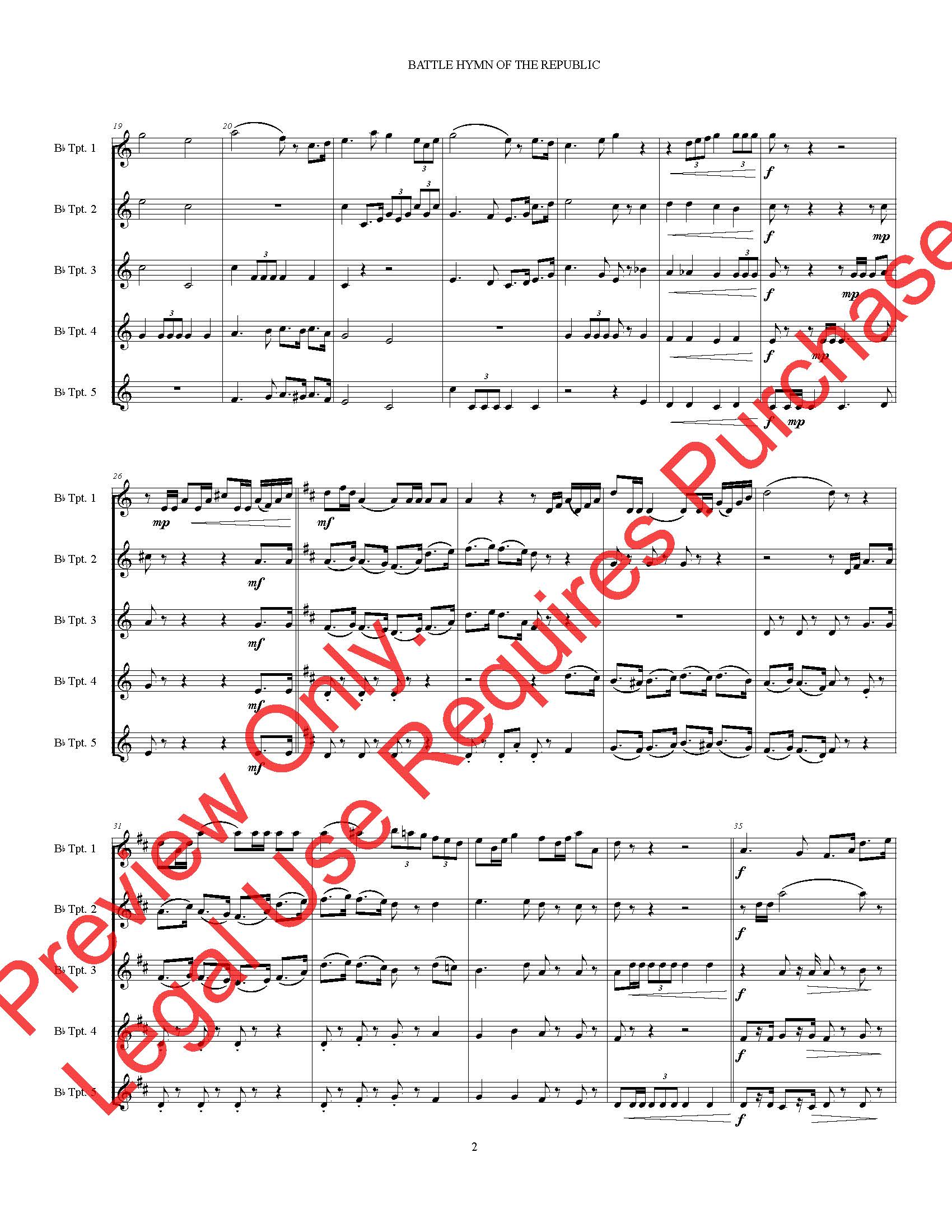 Battle Hymn of the Republic for 5 Trumpets