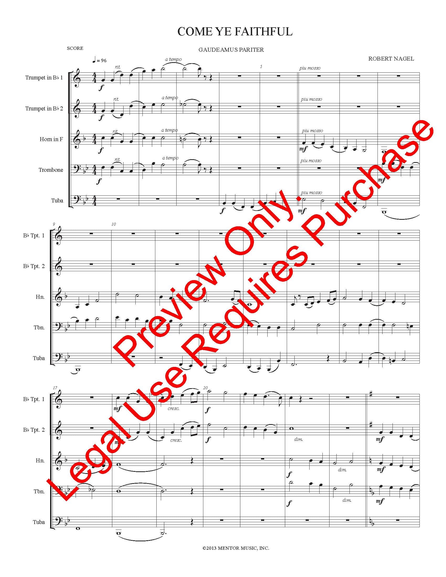 Come, Ye Faithful (Gaudeamus Pariter) (Brass Quintet)