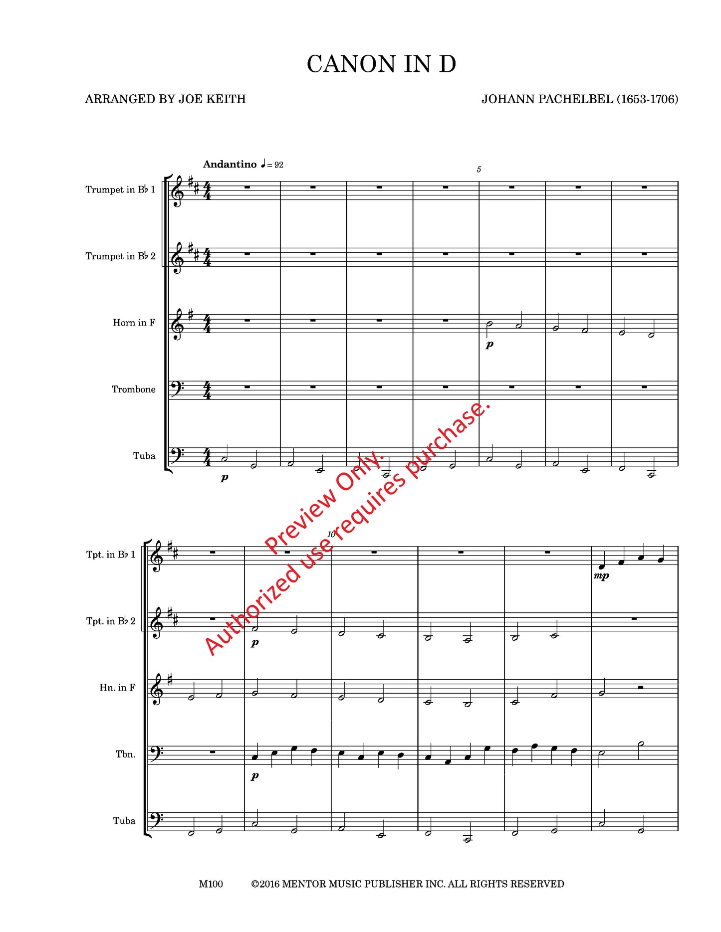 Canon in D for Brass Quintet
