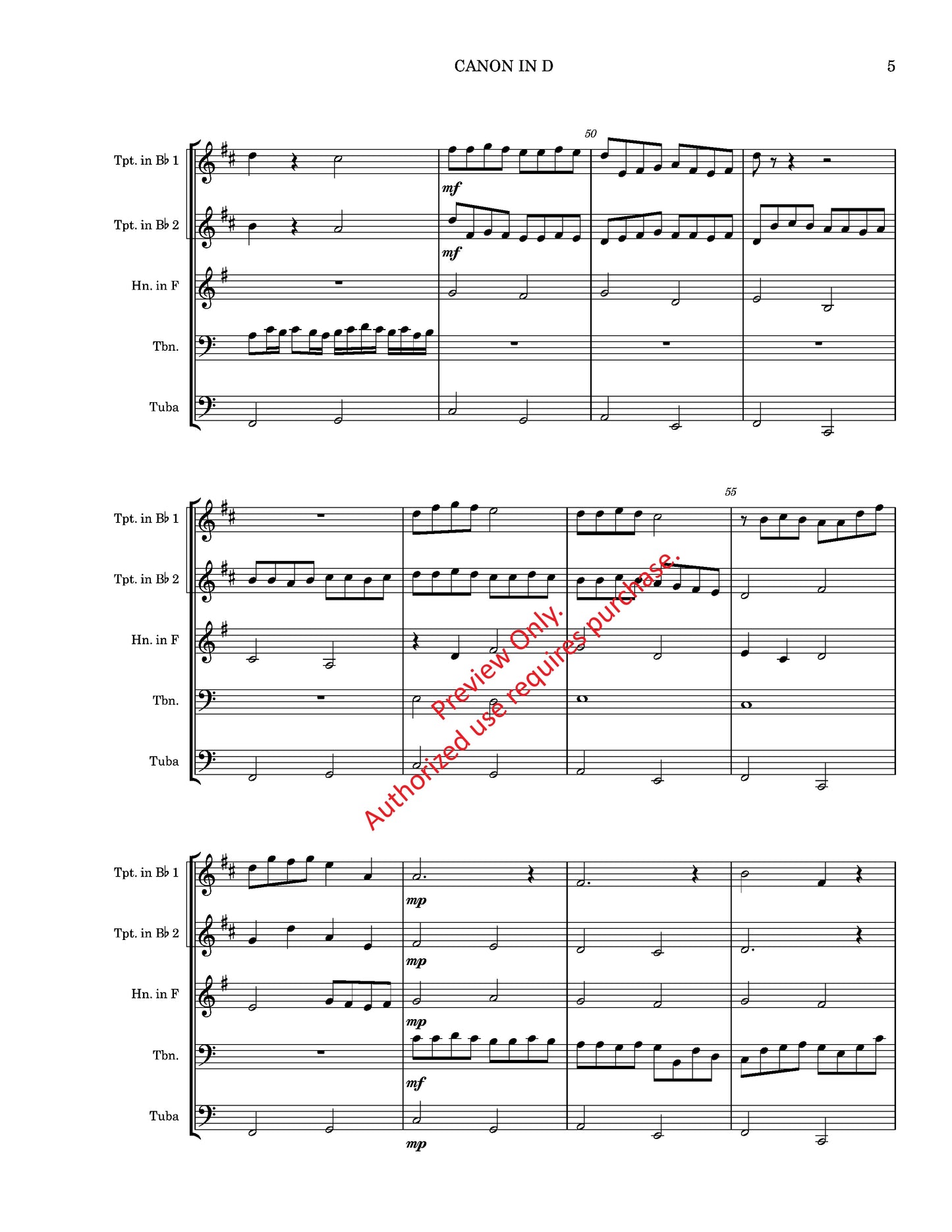 Canon in D for Brass Quintet