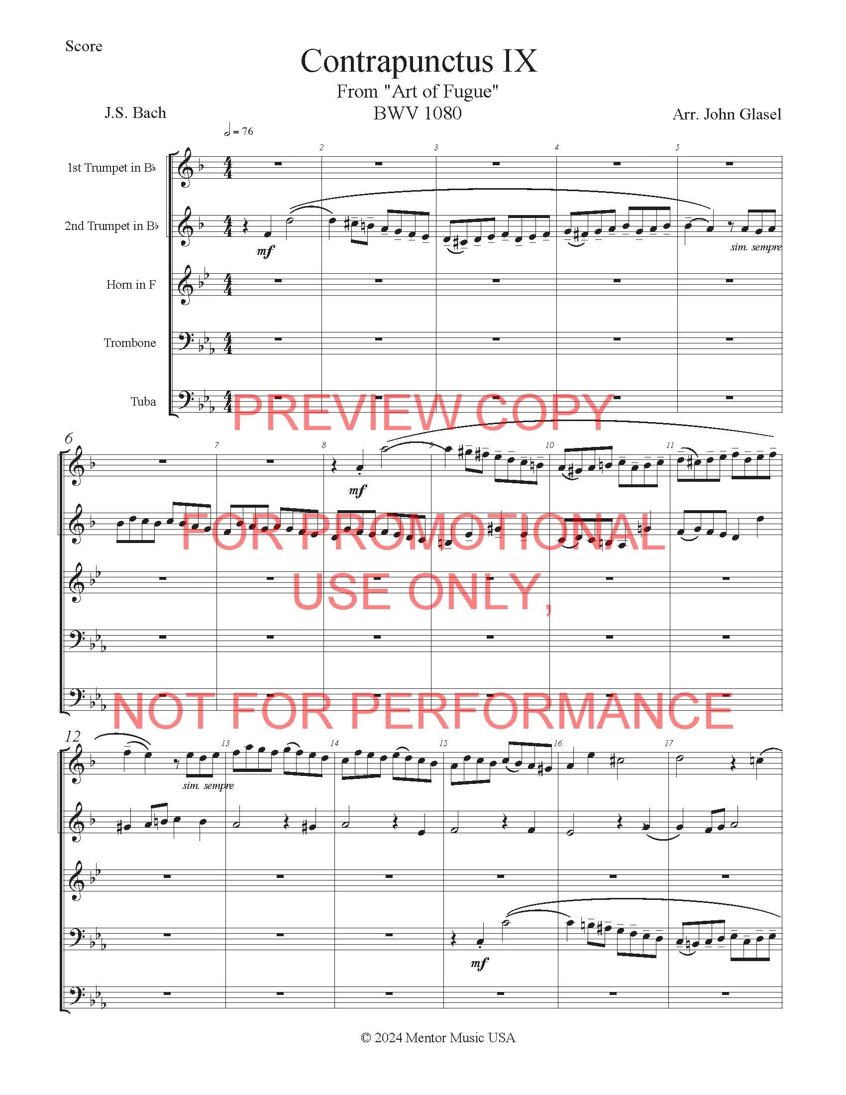 Contrapunctus IX from Bach's Art of Fugue for Brass Quintet