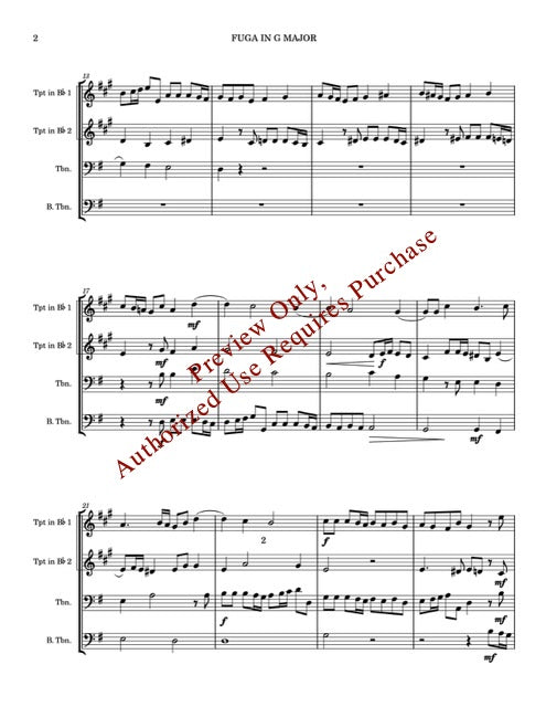 Sheet music for a fugue in C major with musical notation and text.