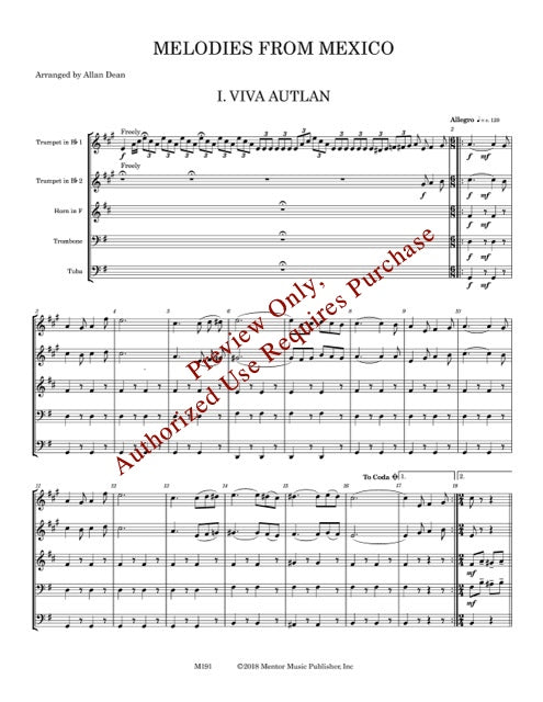 Melodies From Mexico for Brass Quintet