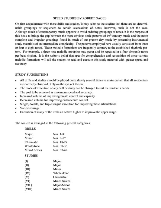 Speed Studies - Drills and Etudes by Robert Nagel