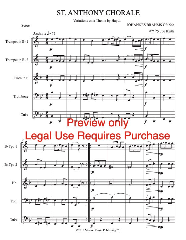 Saint Anthony Chorale for Brass Quintet